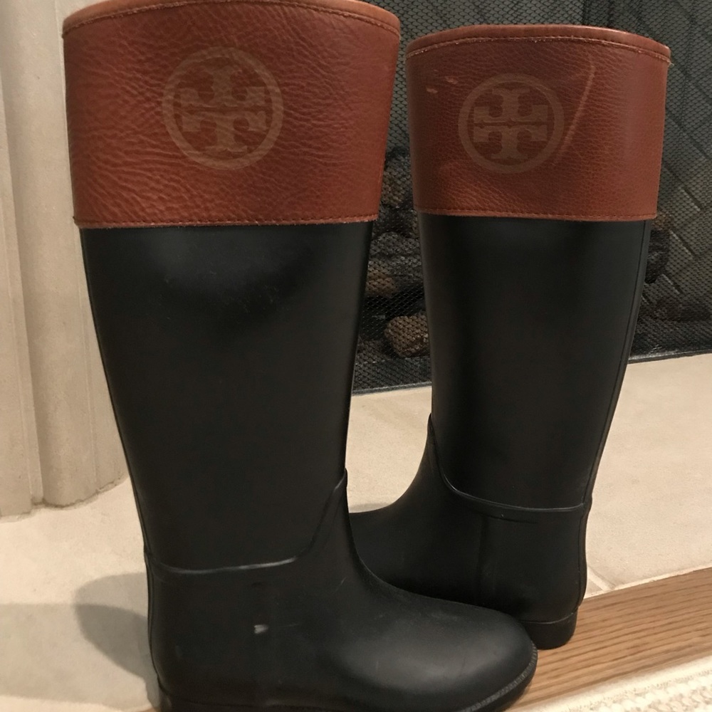 Tory Burch Black and Brown Winter Rain Boots